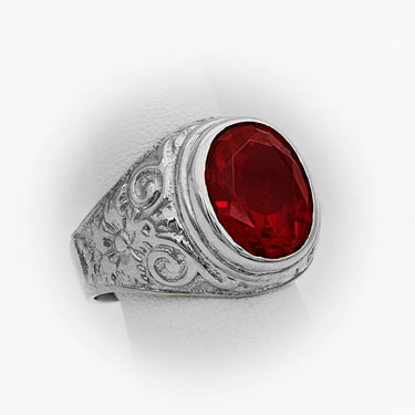 Mens red oval stone in 925 silver ring